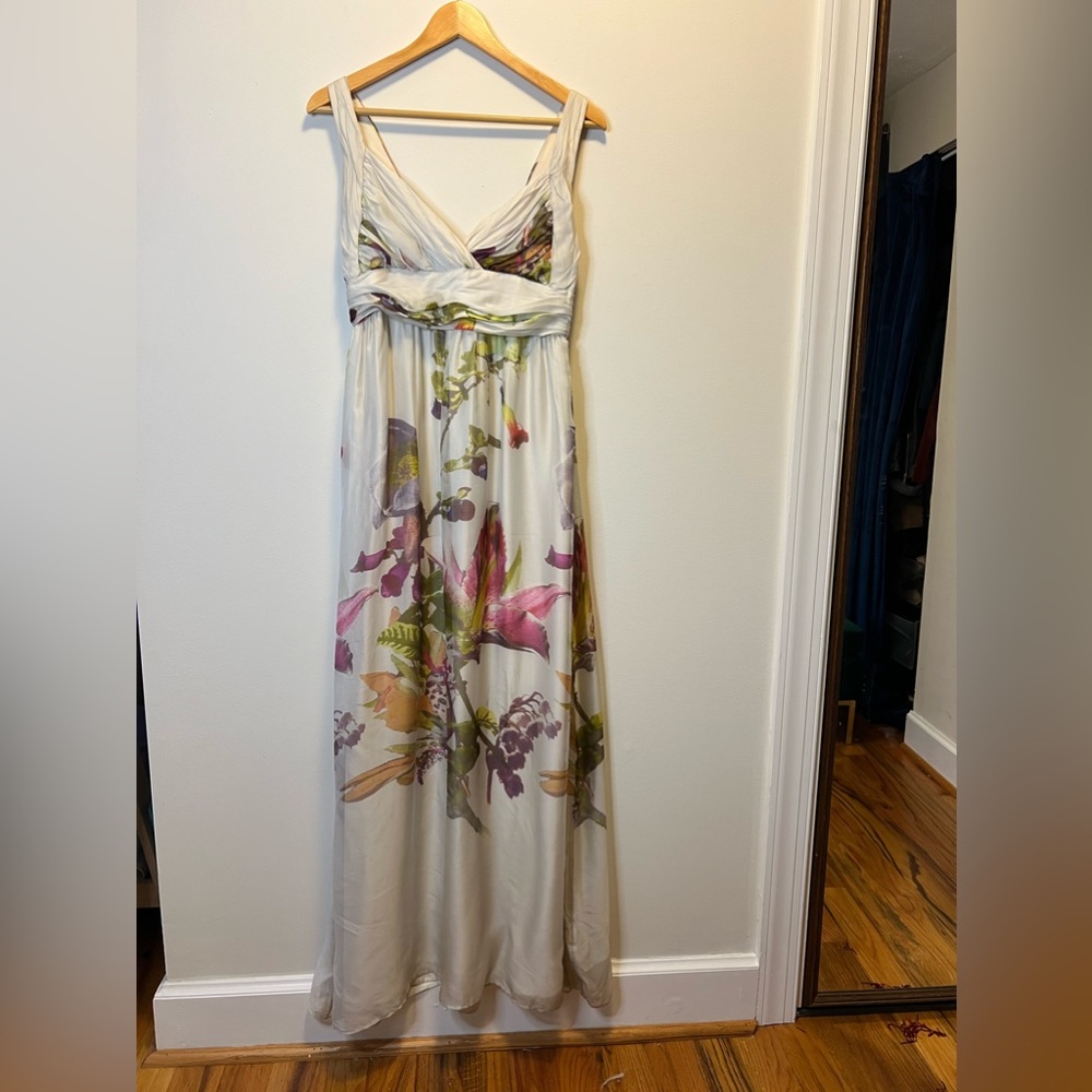 H&M 100% Silk white and floral print maxi dress